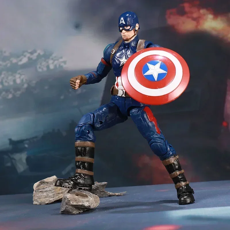 

18cm Marvel Avengers Captain America Hand Action Figure Light Base Bracket Toy Model Color Box Packaging Gifts For Boys Doll