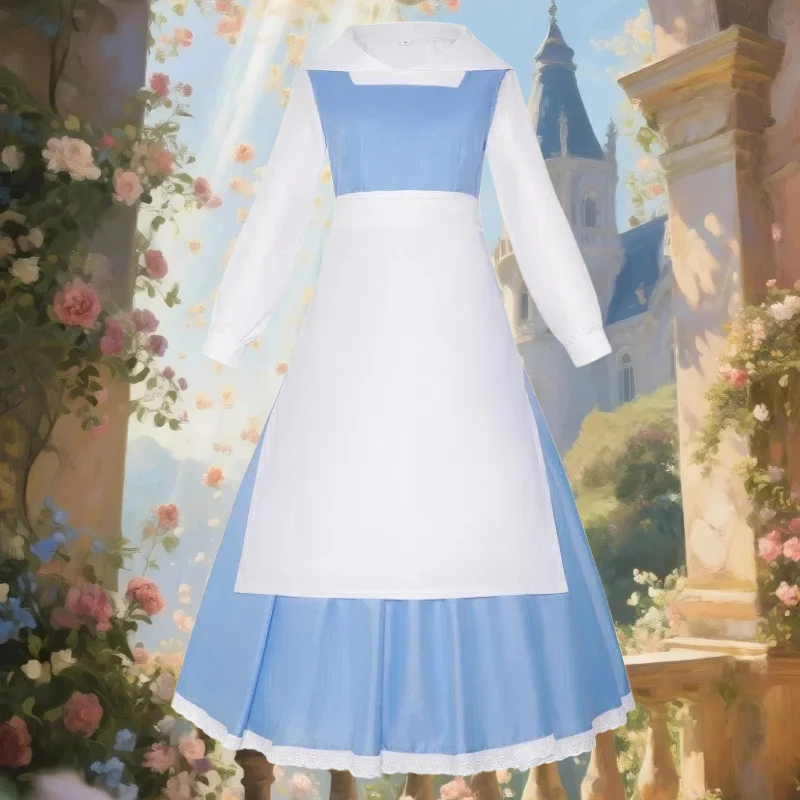

Princess Dress Blue Maid Cosplay Costume Top Apron Dresses Full Set Lolita Stage Performance Role Play Outfit for Women Girls