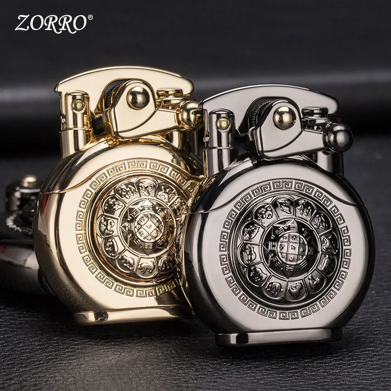 Zorro Retro Metal Lighter - Fuel Lever Flamethrower lighter - Twelve Chinese Zodiacs - Six Words of Wisdom - Festival Gift