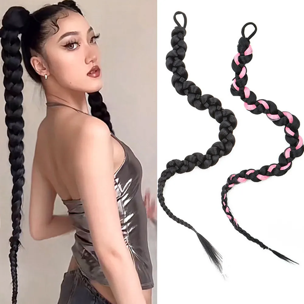

SQRDGQ синтетические плетеные волосы 28 дюймов длинные косы конский хвост прическа косы милый хип-хоп хвост для девочек черный искусственный