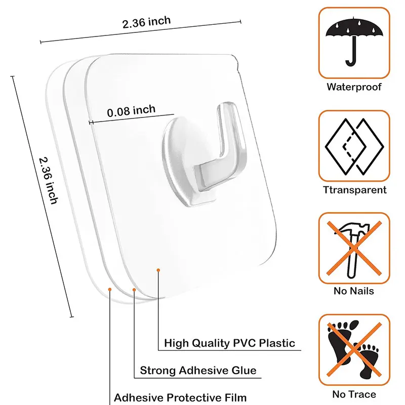 5/10 шт. многоразовые клейкие крючки, прозрачный пластиковый липкий подвесной крючок, бесшовный настенный крючок, водонепроницаемый для дома, кухни,