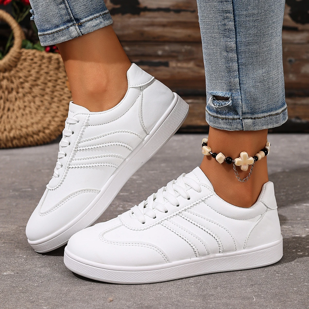 Damen-Tennisschuhe, flache Modelle, modische Schuhe in verschiedenen Farben, Schnürschuhe, vulkanisierte Schuhe, Frühling/Herbst, Damen-Outdoor-Sportschuhe, Fußbekleidung. – Detail 5