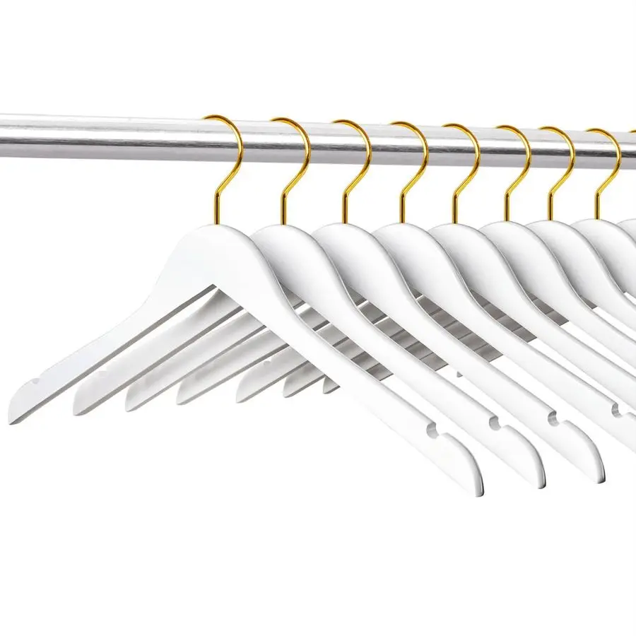 

24 Pack White Wooden Hangers with Gold Hooks, White Wood Shirt Hangers with Notches for Dress, Coat, Bridal