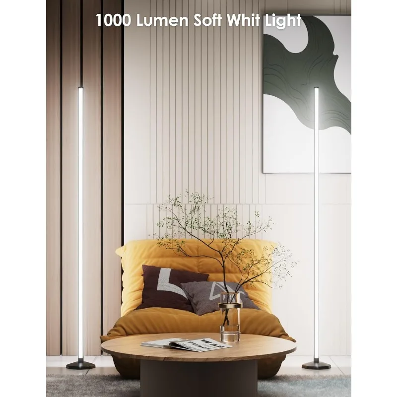 Lampadaire d'angle RVB, lampadaire LED à couleur changeante de 65 pouces, synchronisation de la musique, application Bluetooth, télécommande, 16 millions de couleurs de bricolage, lumière Ti