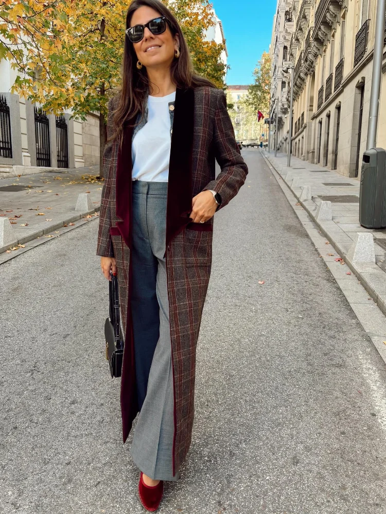 Abrigos a cuadros con un botón y contraste elegante para mujer, chaquetas cálidas con capucha de manga larga y bolsillos, prendas de vestir