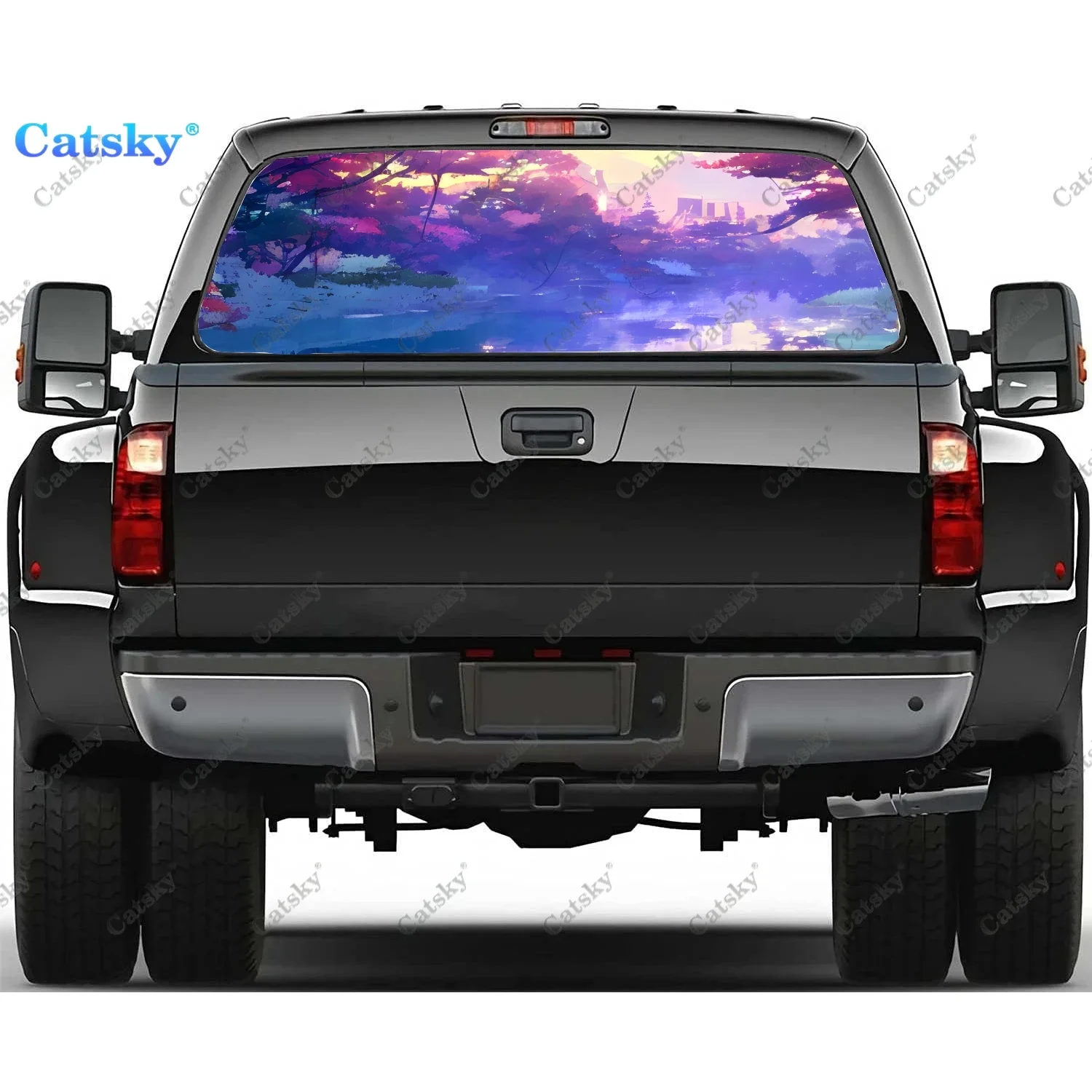 Colorful Drawing Sky Rear Window Decal Fits Pickup,Truck,Car Universal See Through Perforated Back Window Vinyl Sticker