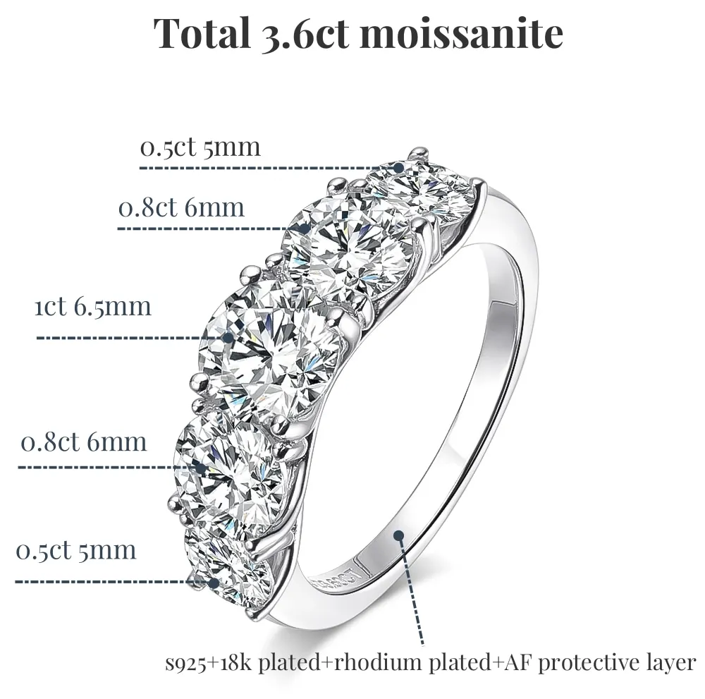 Oevas 100% 925 Sterling Zilver 3.6 Carat Volledige Moissanite Ringen Voor Vrouwen 18K Wit Goud Kleur Engagement Wedding Fine sieraden