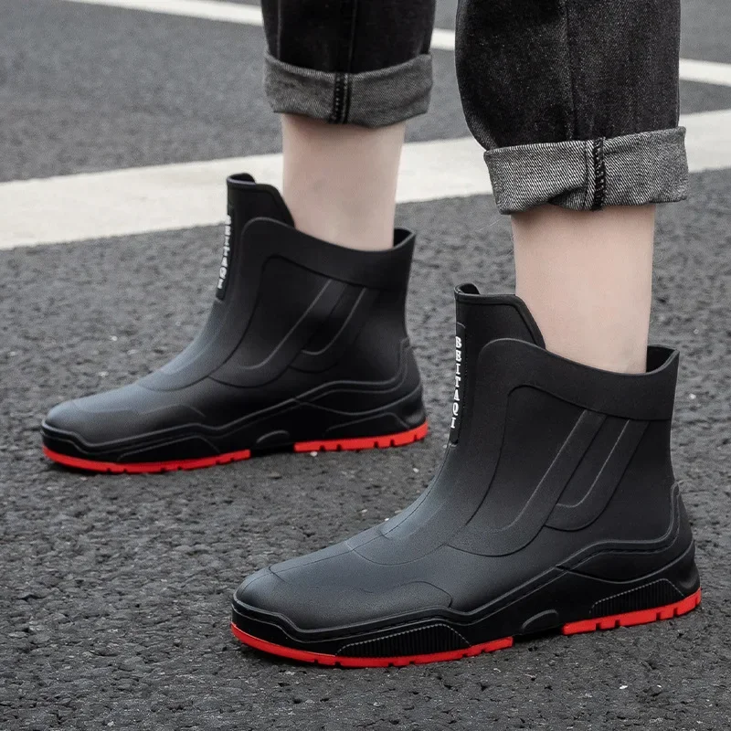 Work Boots For Men And Women Casual Short Tube Waterproof Shoes Fleece Warm Non-slip Wear-resistant Rain Shoes 2024