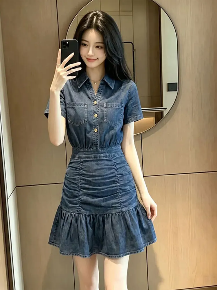 Elegant Casual Style Women's Dress Slimming Fashion Skirt Single Button High Waist Design A-Line Silhouette Summer New Arrival
