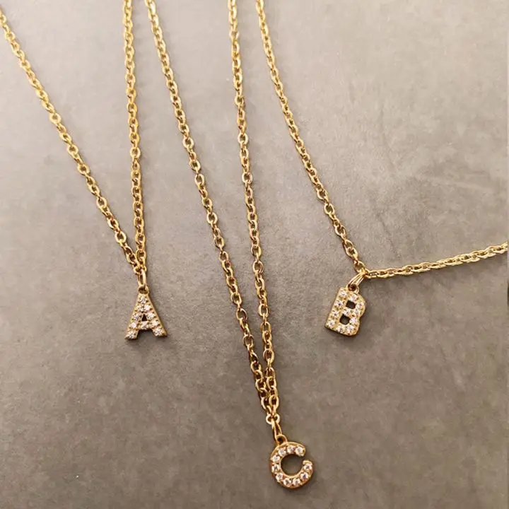 EMANCO Customized Name Necklace Personalized Zircon Letter Stainless Steel Choker Necklace Pendant Nameplate Gift Dropshipping