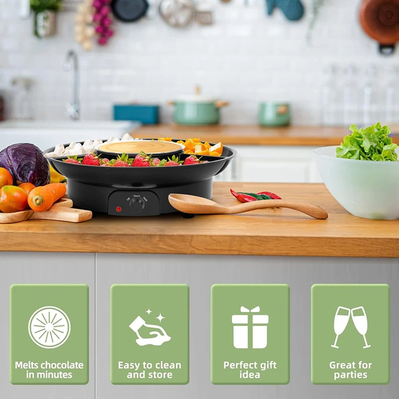 Электрический горячий горшок Электрический набор фондю, с вилкой, горшок для плавления шоколада, плавильный горшок для фондю для плавления шоколада, вилка стандарта США, черный