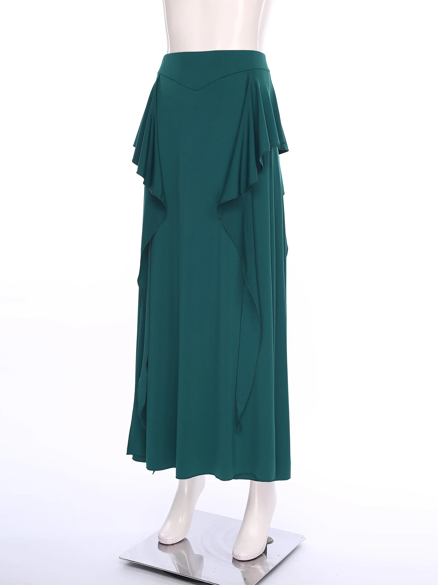 Gonna lunga da danza del ventre da donna Vita elastica con volant a cascata Pantaloncini di sicurezza con spacco laterale Gonna Dancewear per la danza popolare orientale