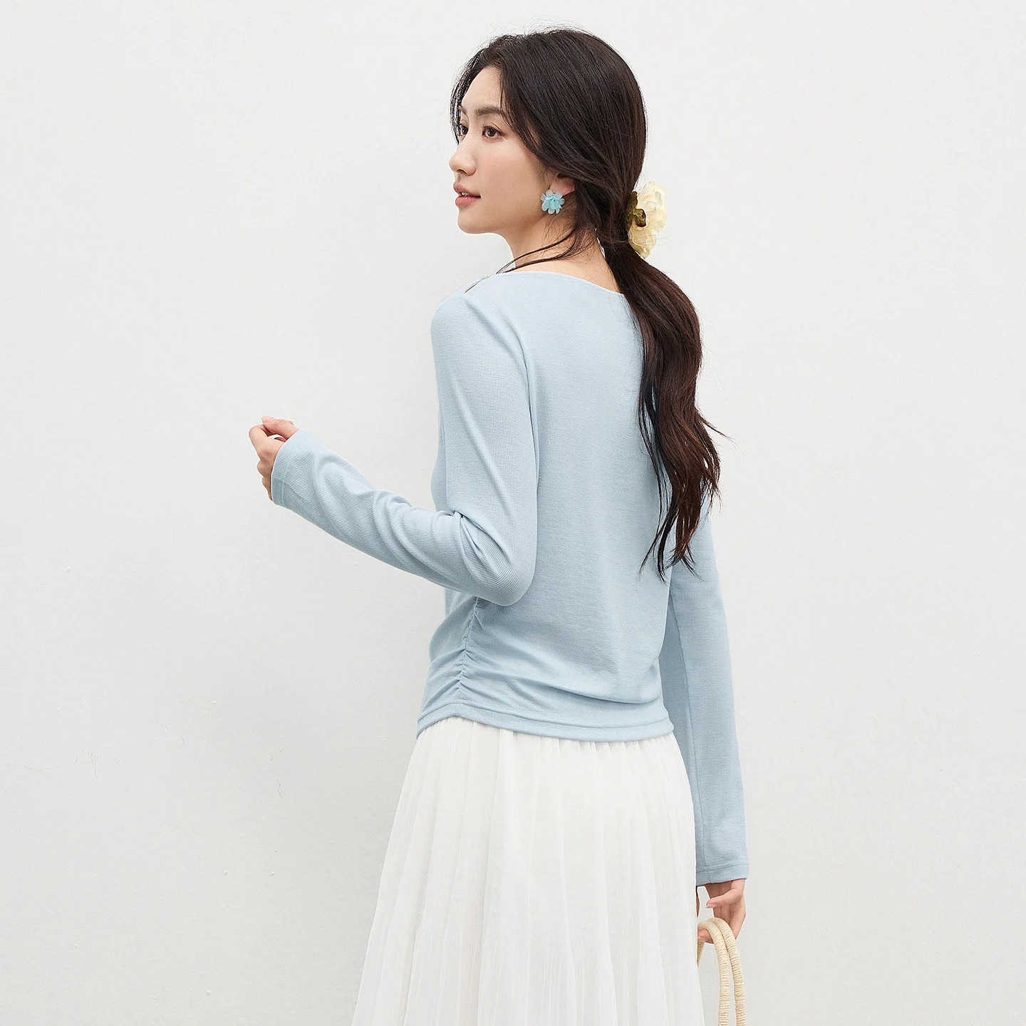 SENTUBILA Lyocell Off Shoulder Top Women T Shirts 2026 Spring Two Way Neck Stretchy Knit Basic Tee Woman Clothes  Q61TA5697