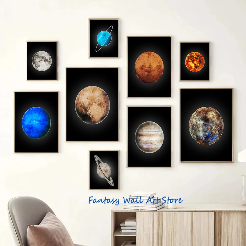 ألوان مائية الشمس أورانوس زحل فينوس بلوتو نبتون المشتري الزئبق كوكب الفضاء موضوع المشارك حائط لوح رسم صور ديكور #1
