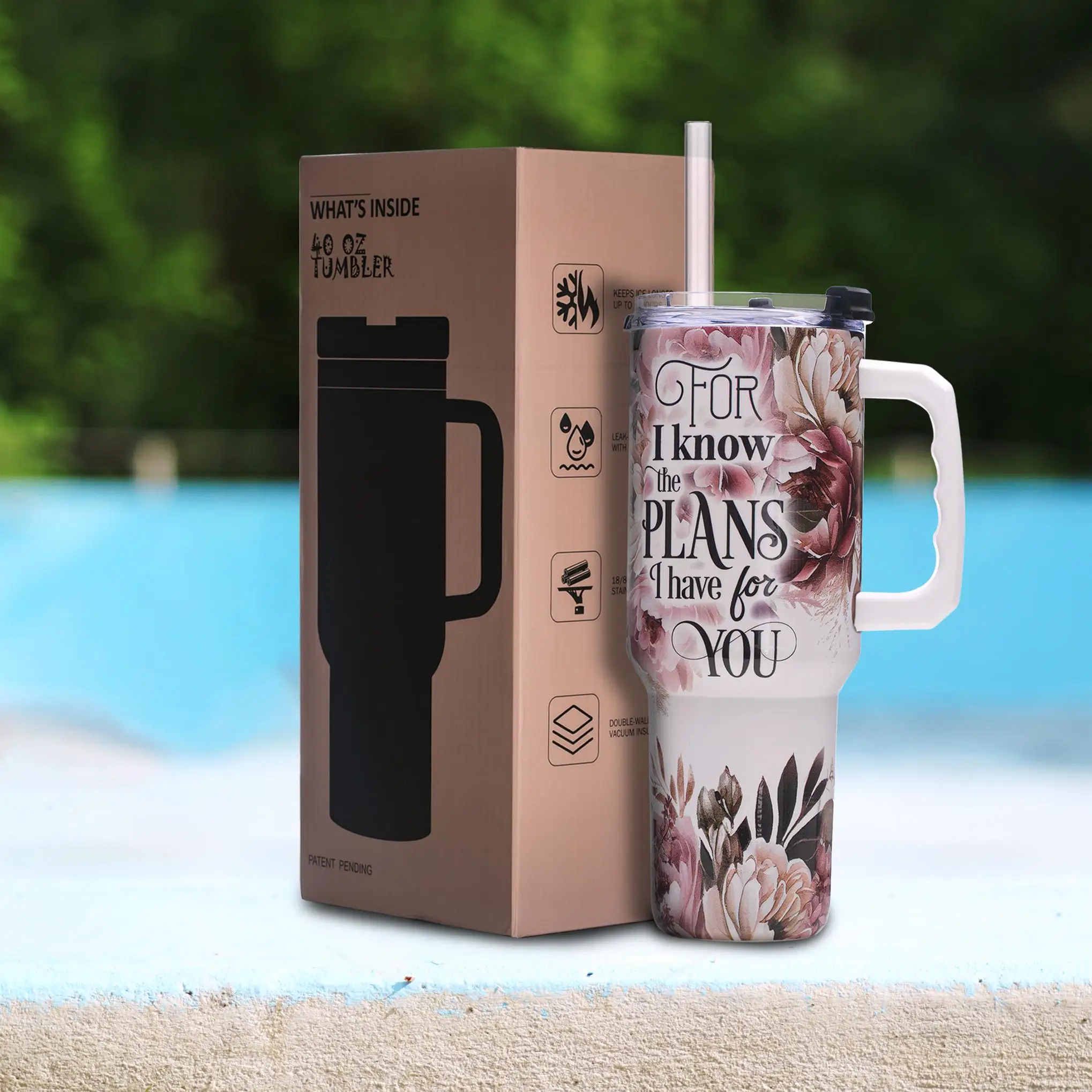 

Christian Floral Tumbler 40oz,Stainless Steel Mug with Scripture Quote, Flip Lid, Wide Mouth, Gift for Religious Women