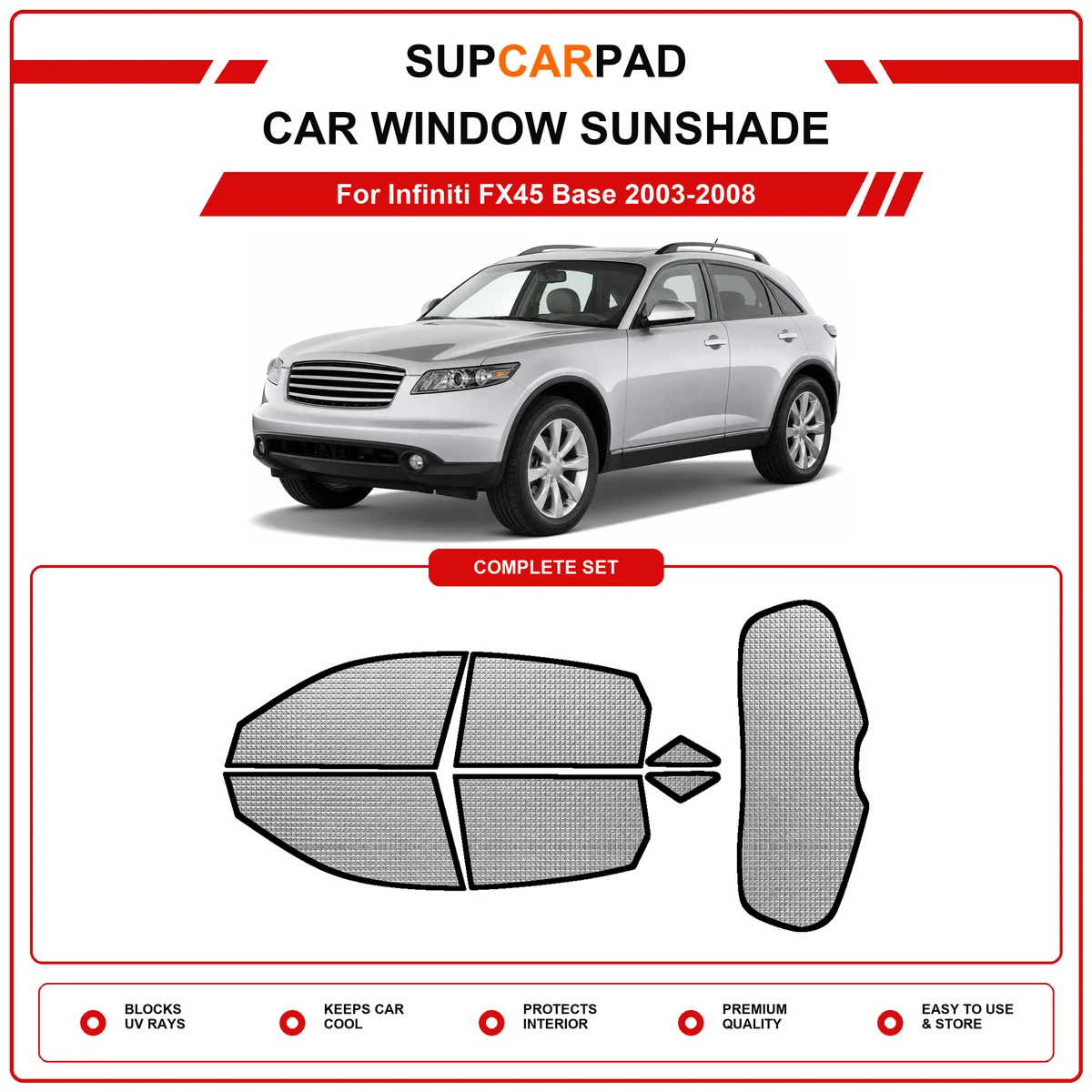 For Infiniti FX45 Base 2003-2008 Pre‑Cut Auto Window Sunshade Anti‑UV Car Sun Visor Protector