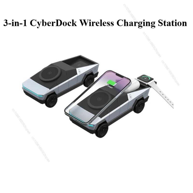 حامل سطح المكتب Cybertruck Qi2 3 في 1 محطة شحن لاسلكية CyberDock لهاتف IPhone16 15 14 Pro Max، AirPods، IWatch
