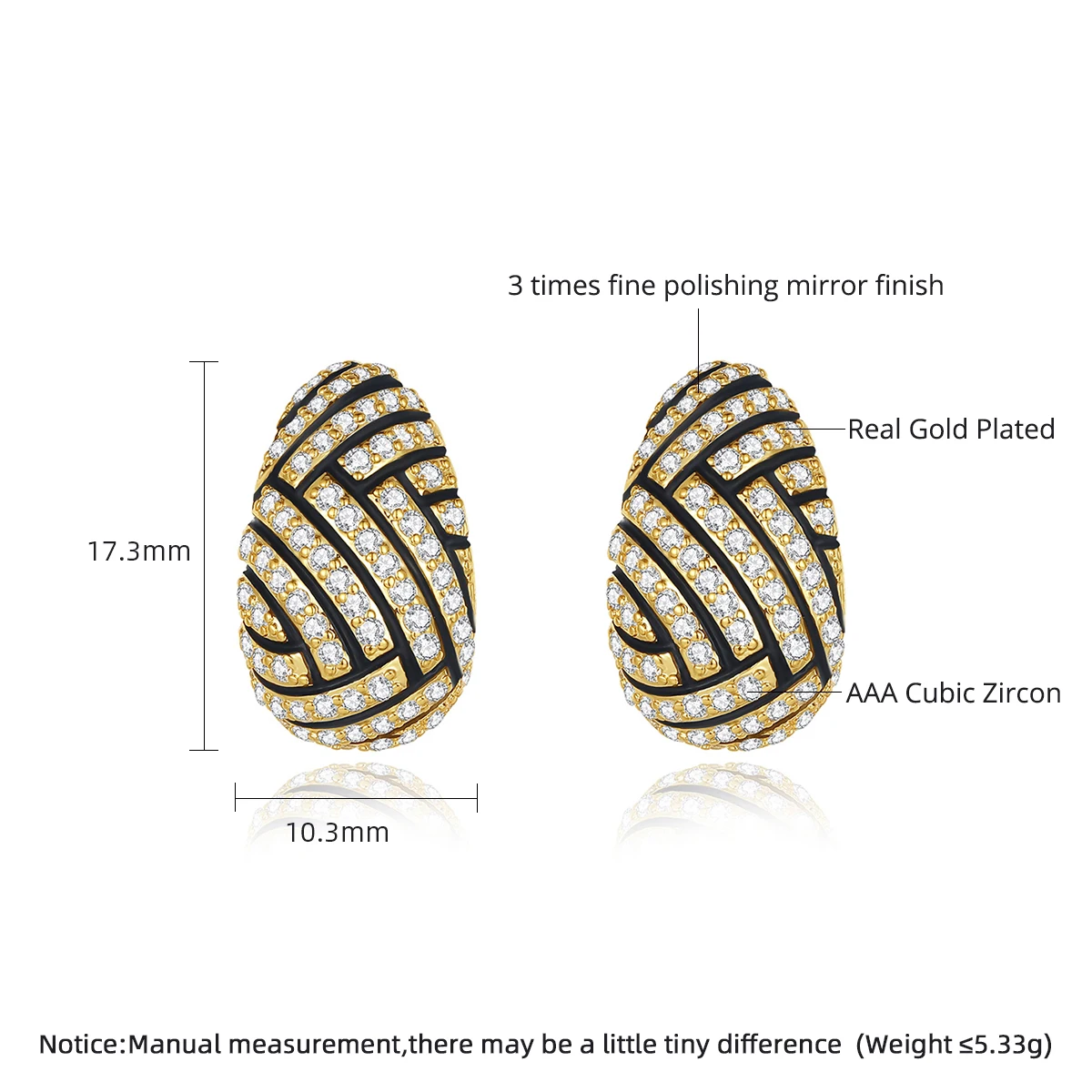 LUOTEEMI Oval Shape Pierced Earrings Punk Lab Cubic Zirconia Jewelry Fashion Gold Color Women Girls Accessories for Dating Party