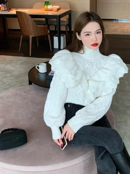 Women's Twist-Knit Turtleneck Sweater 4 Loose Knitted High Collar Twist Sweater Women's Faion Slim Fit Base irt Korean Sle Autumn Winter New Arrival 4