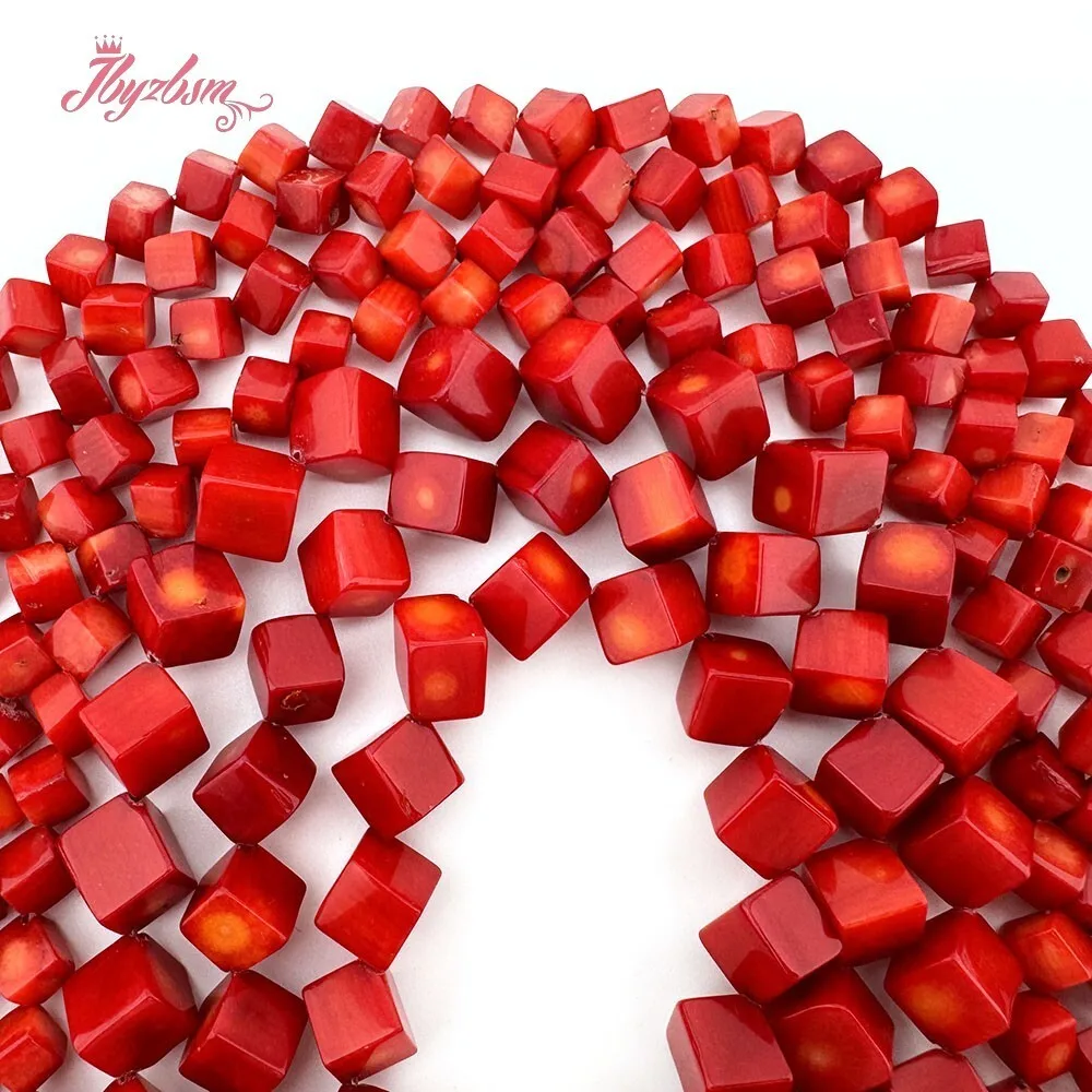 Natural Square Red Coral Stone Beads For DIY Necklace Bracelet Earring Jewelry Making Strand 15Inches 7-8mm/9-10mm Free Shipping