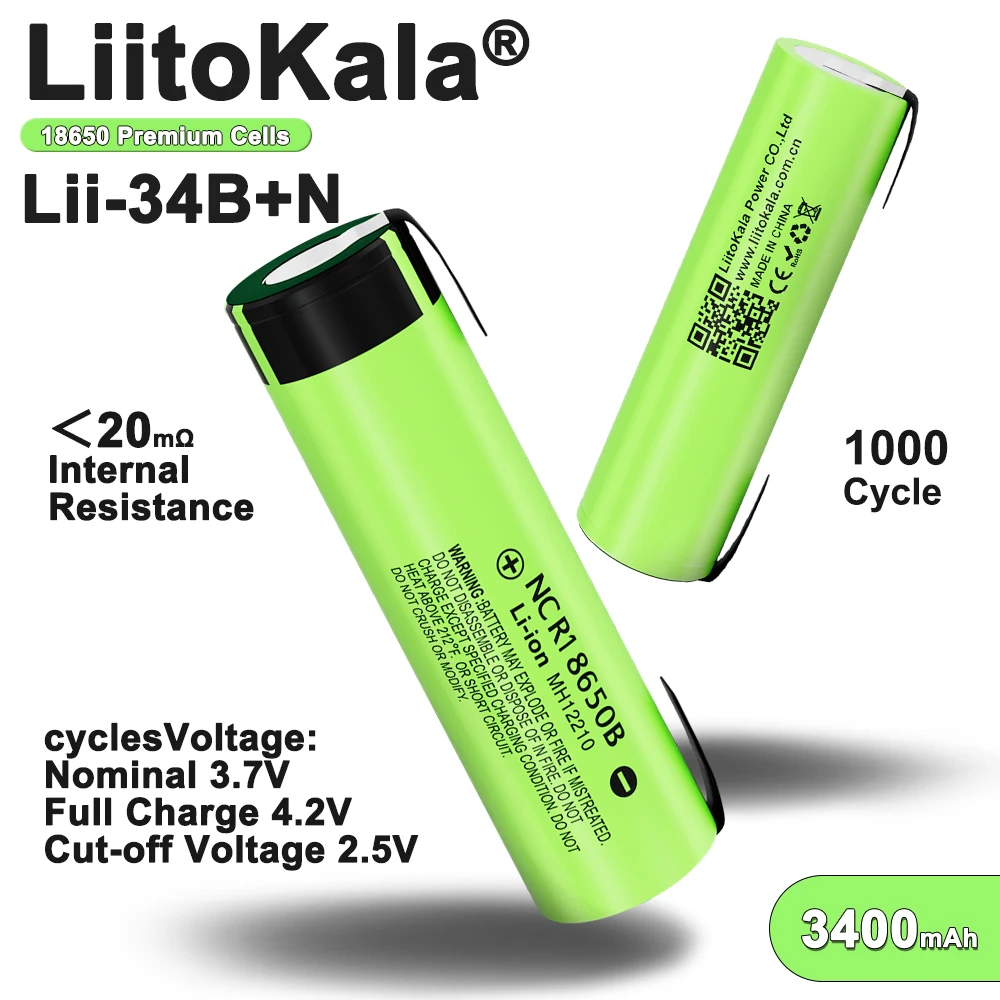 Hot Liitokala new original NCR18650B 3.7V 18650 3400mAh 18650 rechargeable lithium battery + DIY nickel piece