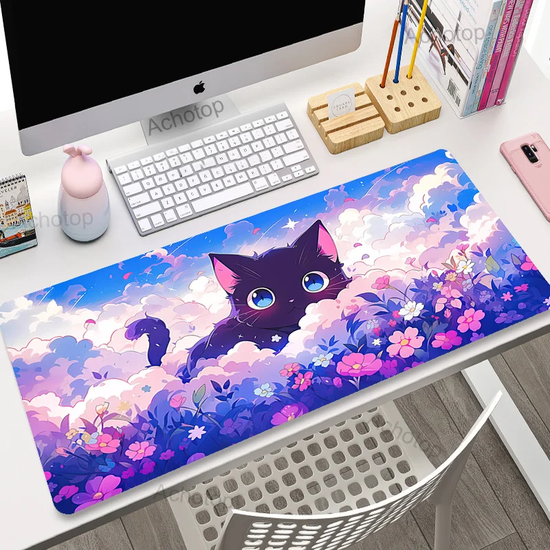 

Pink Mouse Pad Kawaii Cat Computer XXL Keyboard Mats Large Gaming Mousepad Clouds Desk Mat PC Gamer Office Home Table Mause Pad