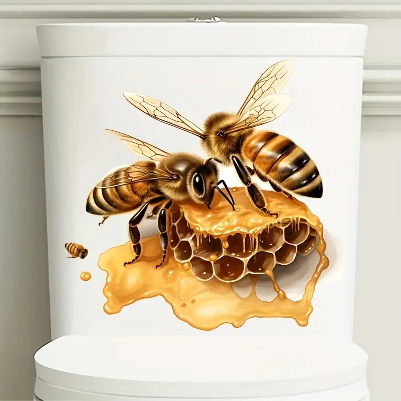 

Bees and Honey Toilet Stickers, Bright Bathroom for Home Decoration, Vinyl Animal Decals, Art Wall Paper, Poster