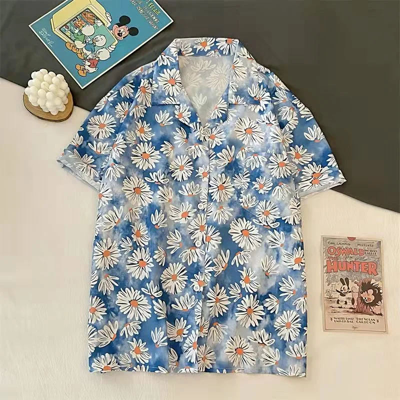 Daisy Full Print New Summer Harajuku Shirt Men Womens Tops Short Sleeve Streetwear Cardigan Beach Vacation Summer Camisas Mujer