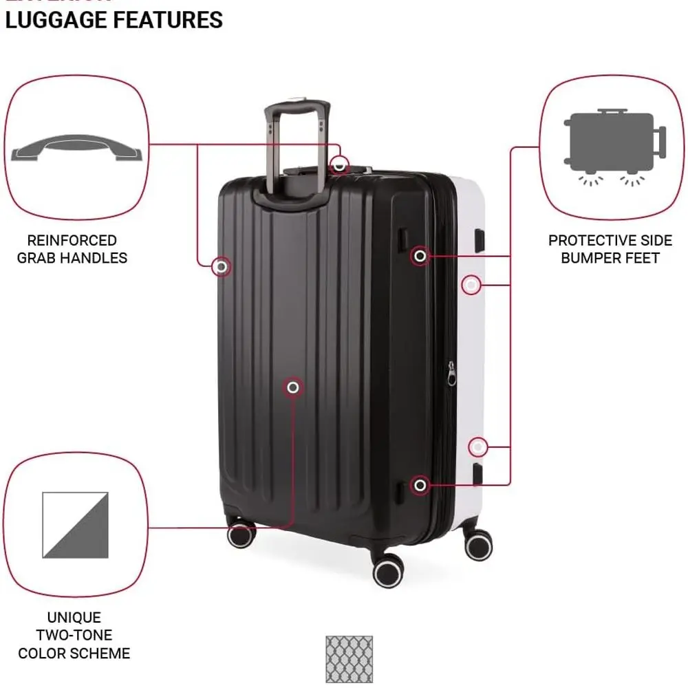 SwissGear 8028 Medium Checked Hardshell Spinner, 24 Koper Hitam/Putih