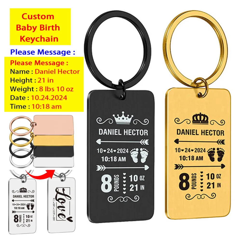 

Personalized Baby Newborn Keychain Custom Name Weight Height Birth Date Time Souvenir Mom Dad Gift Keyring Key Ring Chains Items