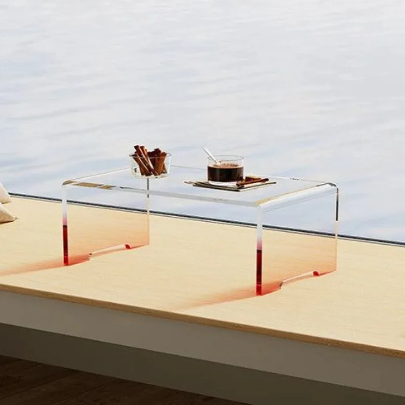 Acrylic gradual change color edge table, transparent bay window coffee table, simple bed table tatami low table, rainbow small 4
