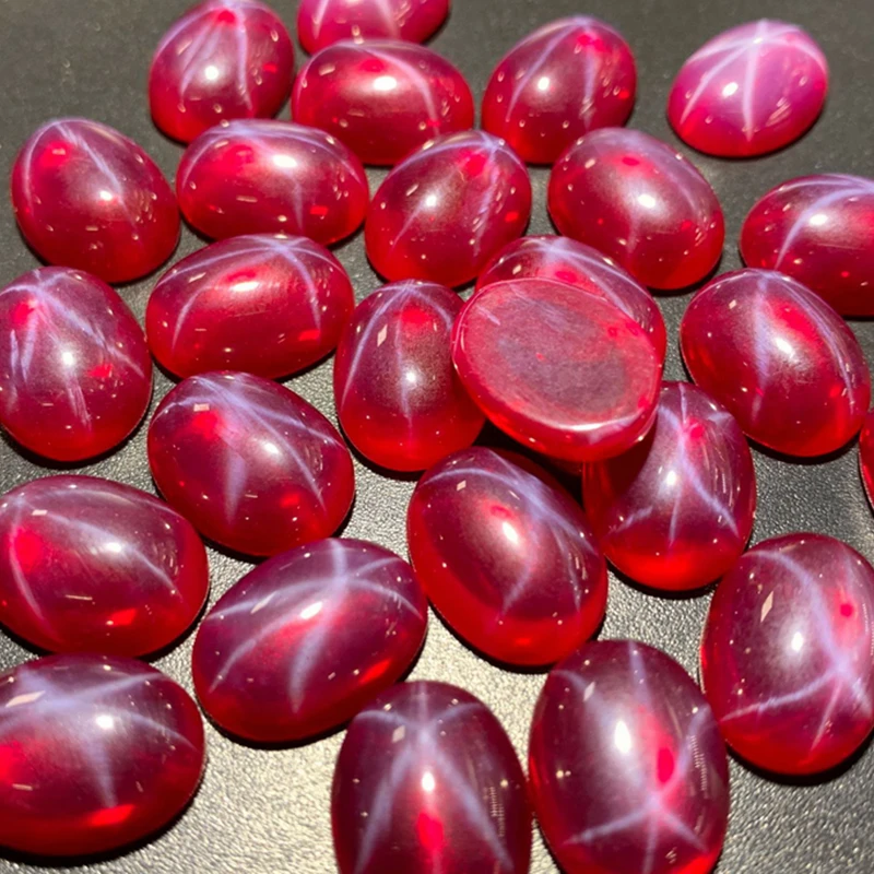 Premium Star Ruby UV Fluorescent Ruby Gem Oval Flat Cut VVS Clarity Loose Stone for Jewelry Making/Collection/Gift Beads