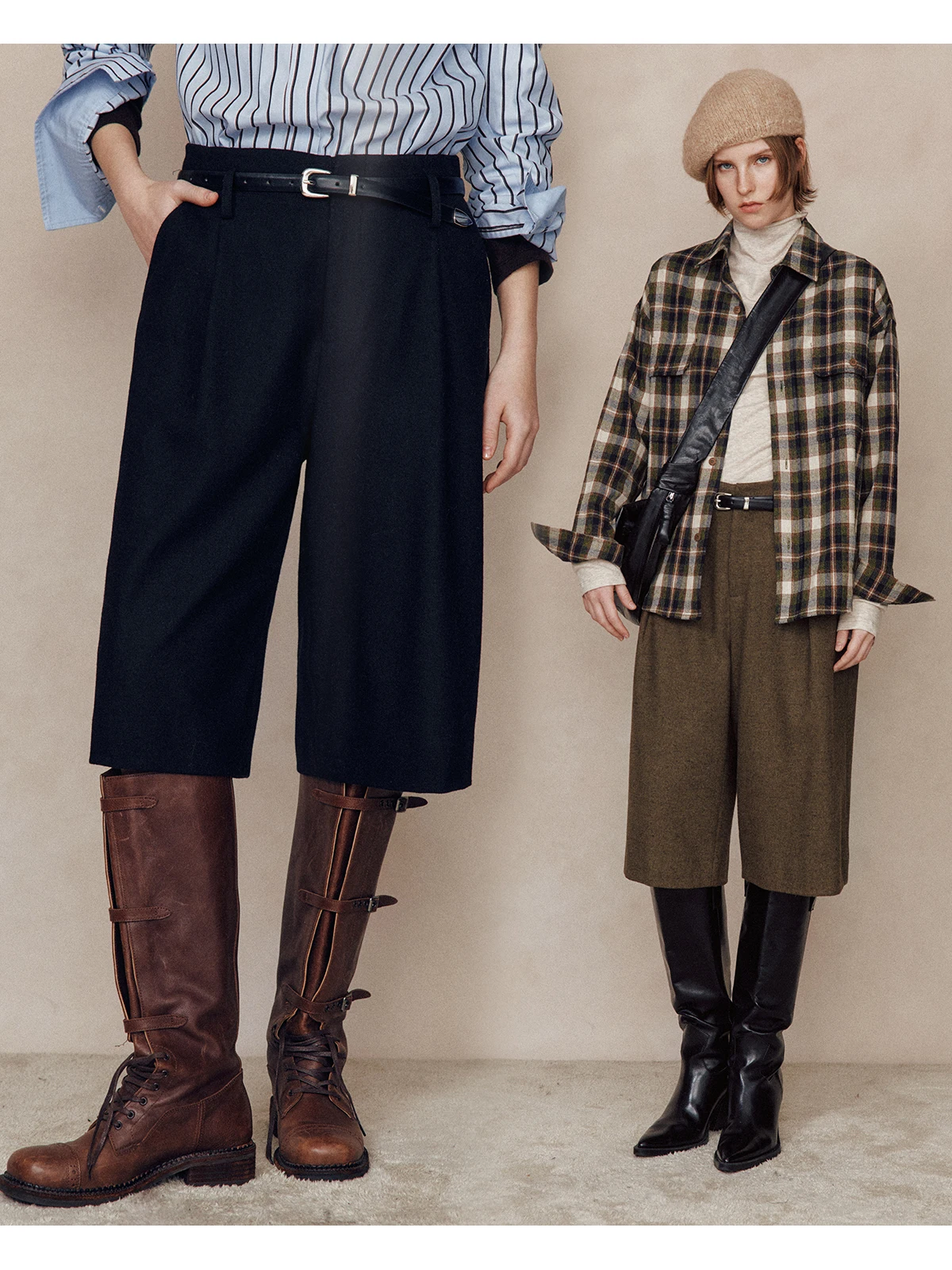 

Ele Woolen Bermuda orts Women's Faionable Straight Leg High Waist Seven/Nine Pants Commute Sle Winter Collection