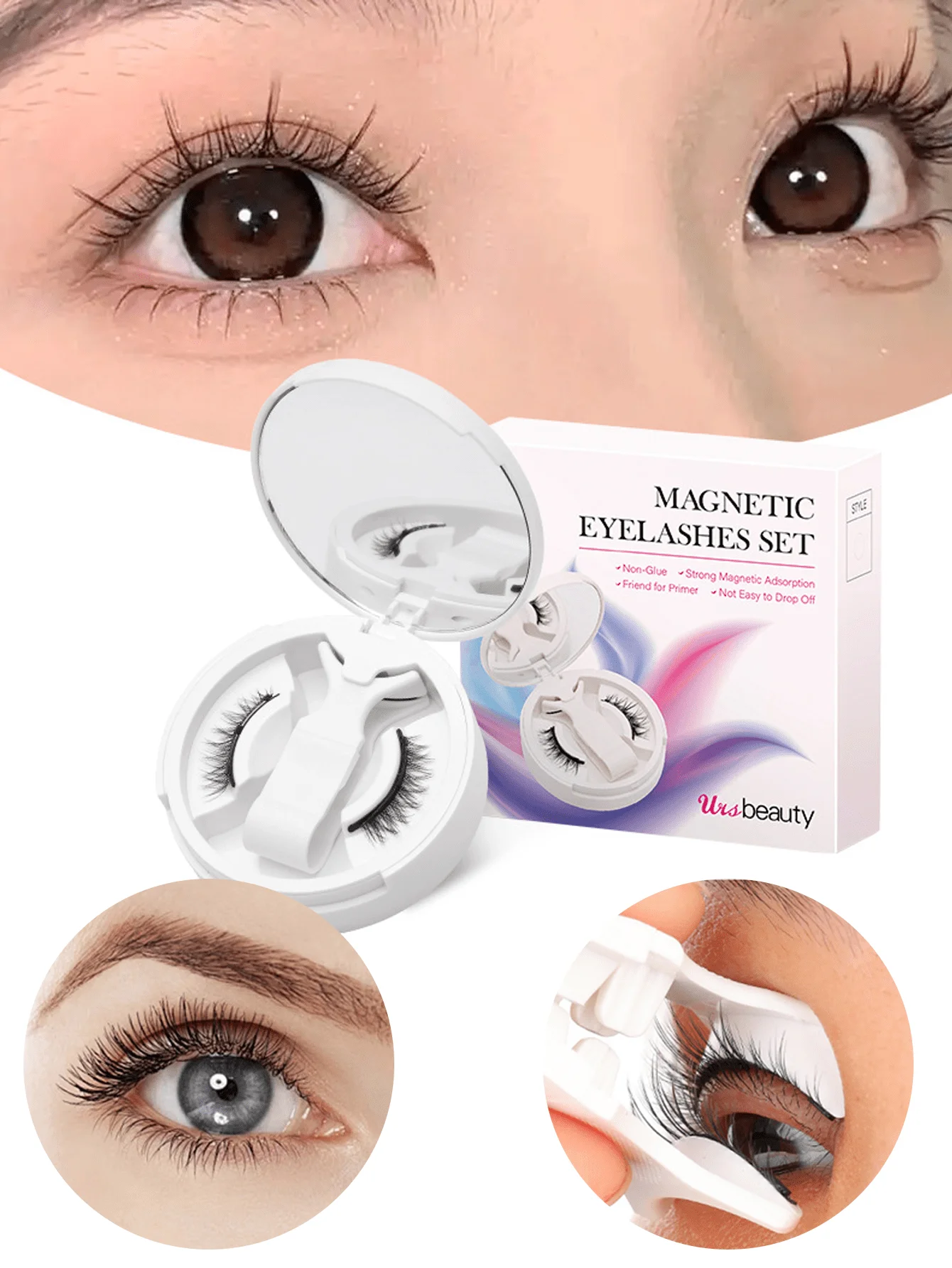 1Pair Fox Style Magnetic Suction False Eyelash All-in-One Box, Natural Camellia, European and American Thick Magnetic Eyelashes,