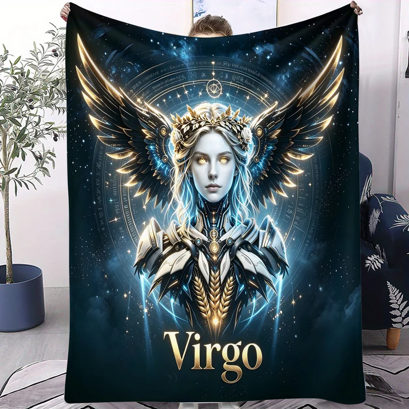 Zodiac Blanket, Polyester, Optional Sizes, Soft‑Touch, Warm Cozy, Sci‑fi Mechanical Zodiac Galaxy Starry Print