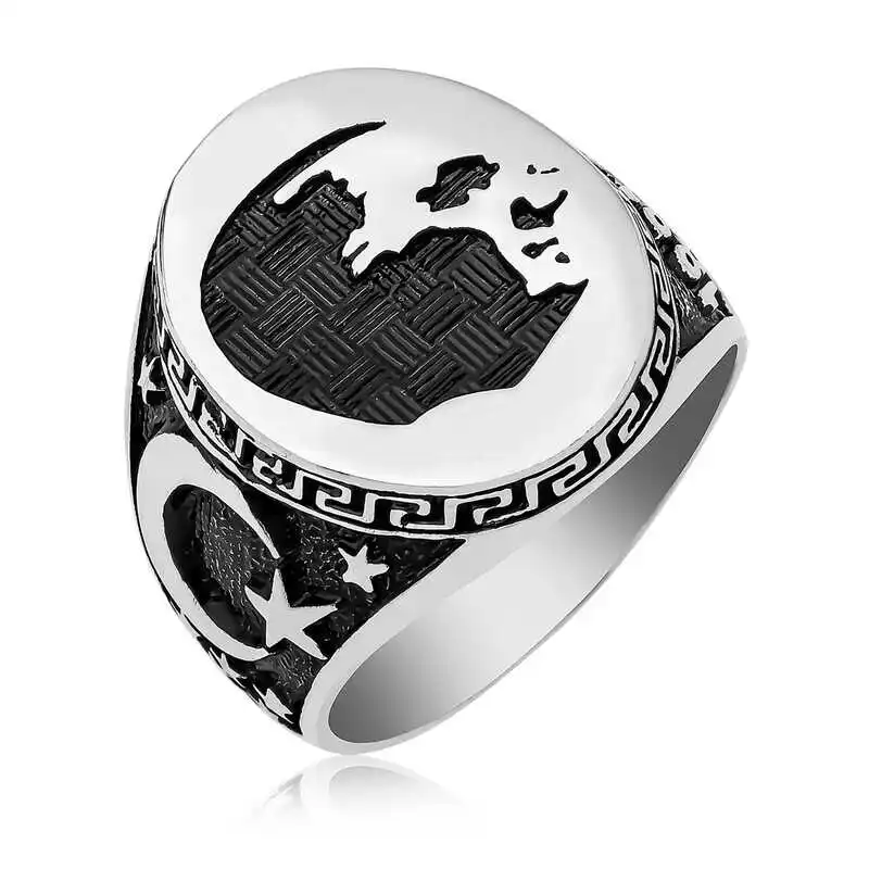 Silver Atatürk Silhouette Men's Ring - 925 Sterling Men's Jewelry Wedding Birthday Gift - Box - For Man - Fashion - Botiva - Size - Turkish - Patterned Embroidery