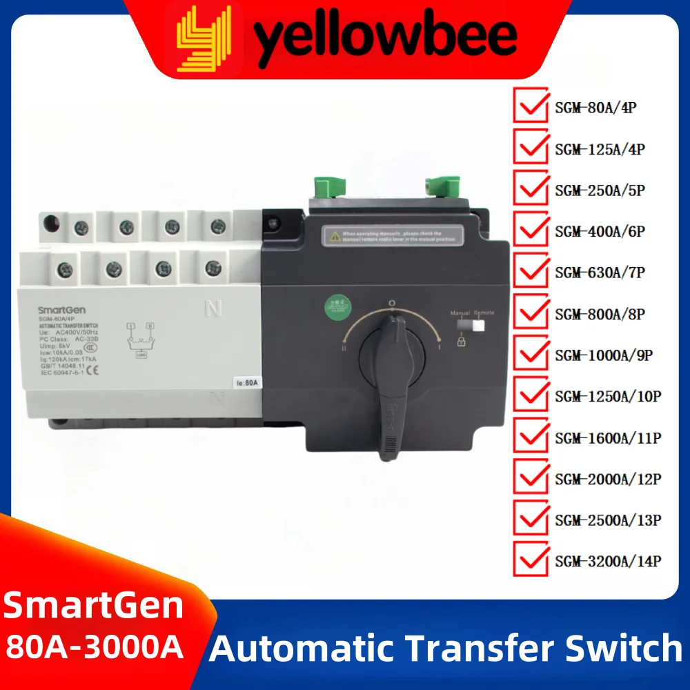 

SmartGen SGM-80A 125A 250A 4P 400A 630A SGM Genset Type ATS Dual Power Automatic Transfer Switch Compatible Generator Controller