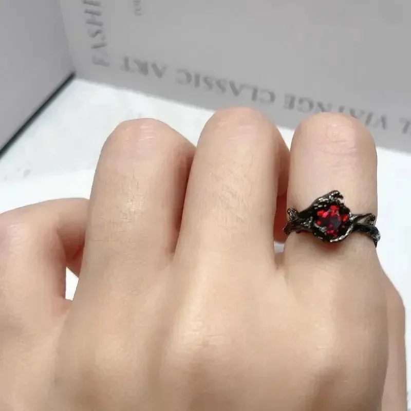 Game Love And Deepspace Sylus Crow Cosplay Ring Unisex Alloy Adjustable Opening Red Gem Rings Jewelry Accessories Prop
