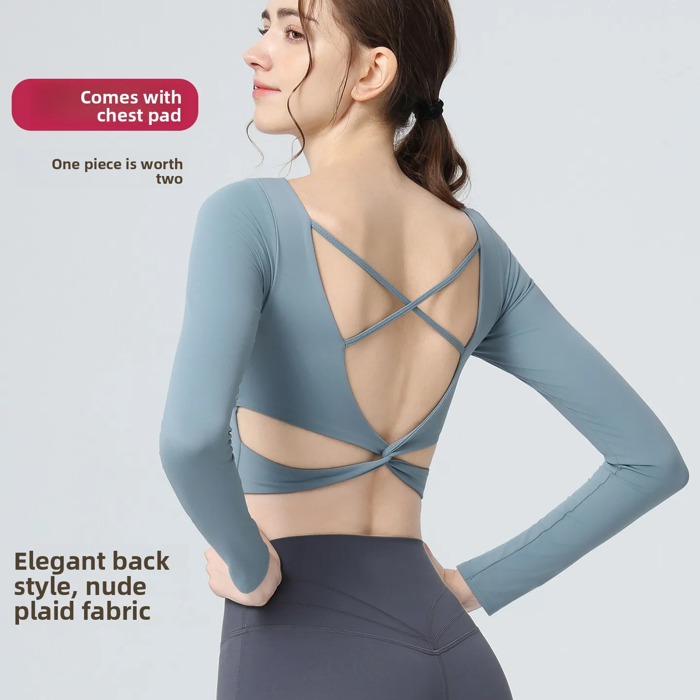 Beautiful Back Yoga Clothing Top with Chest Pad, High-end Professional Training, Running, Fitness Long-sleeved T-shirt for Women
