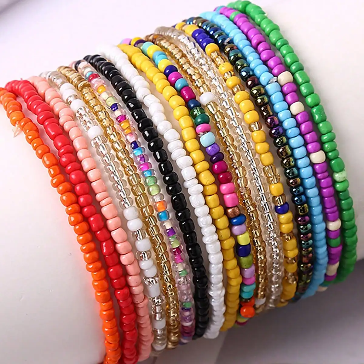 17Pcs Elastic Beaded Bracelets Bohemian Stackable Beaded Stretch Bracelets Colorful Boho Beach Bracelet Set Rainbow Handmade See