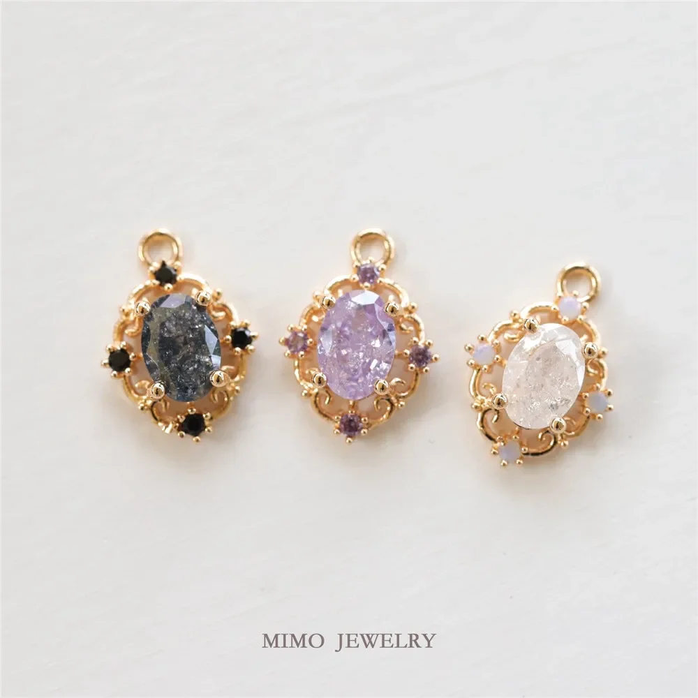 Color preserving copper plating real gold ice flower zircon oval lace retro pendant accessories