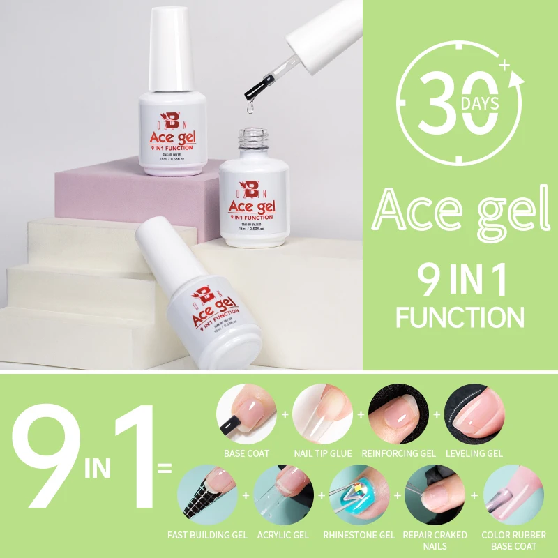 

BOZLIN 15ML Ace Gel 9-in-1 Nail Glue Gel Nail Polish Thickness Transparent Semi Permanent Function UV Gel Soak Off Nail Art