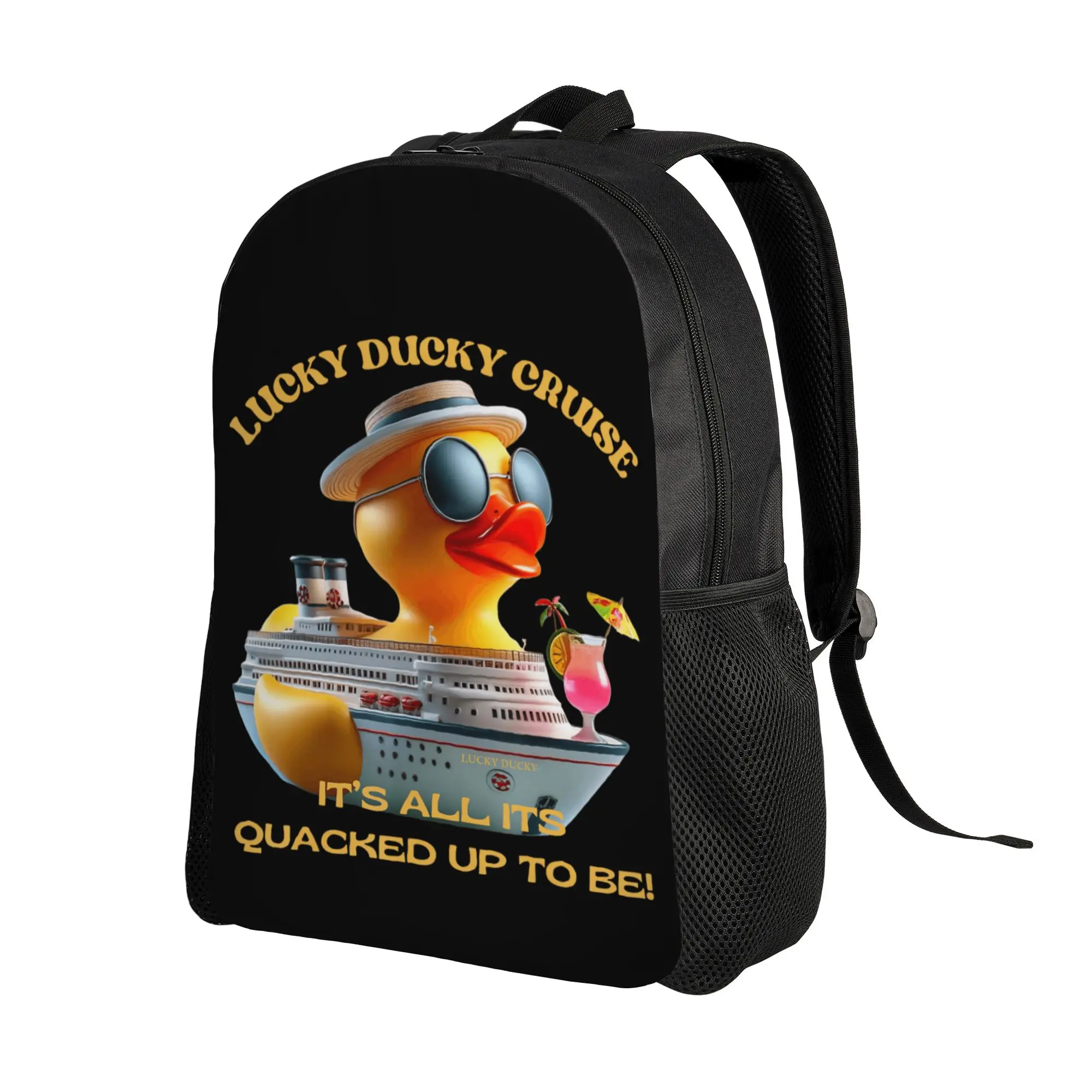 Lucky Ducky Cruise It‘s All It’s Quacked Up to Be Backpack  Women Men Polyester Workout Backpacks Pattern Cool School Bags
