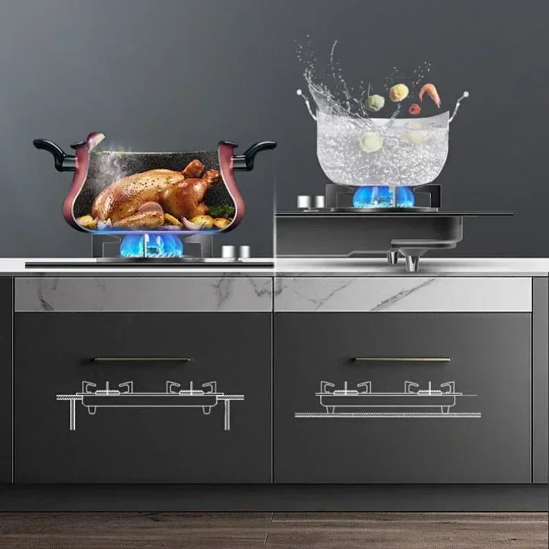 for Kitchen Table Dual Cooker Gas Hob Gas Stove 4.2kW Fierce Fire Built-in Gas Cooker Black Crystal Panel 2 Burner Stove