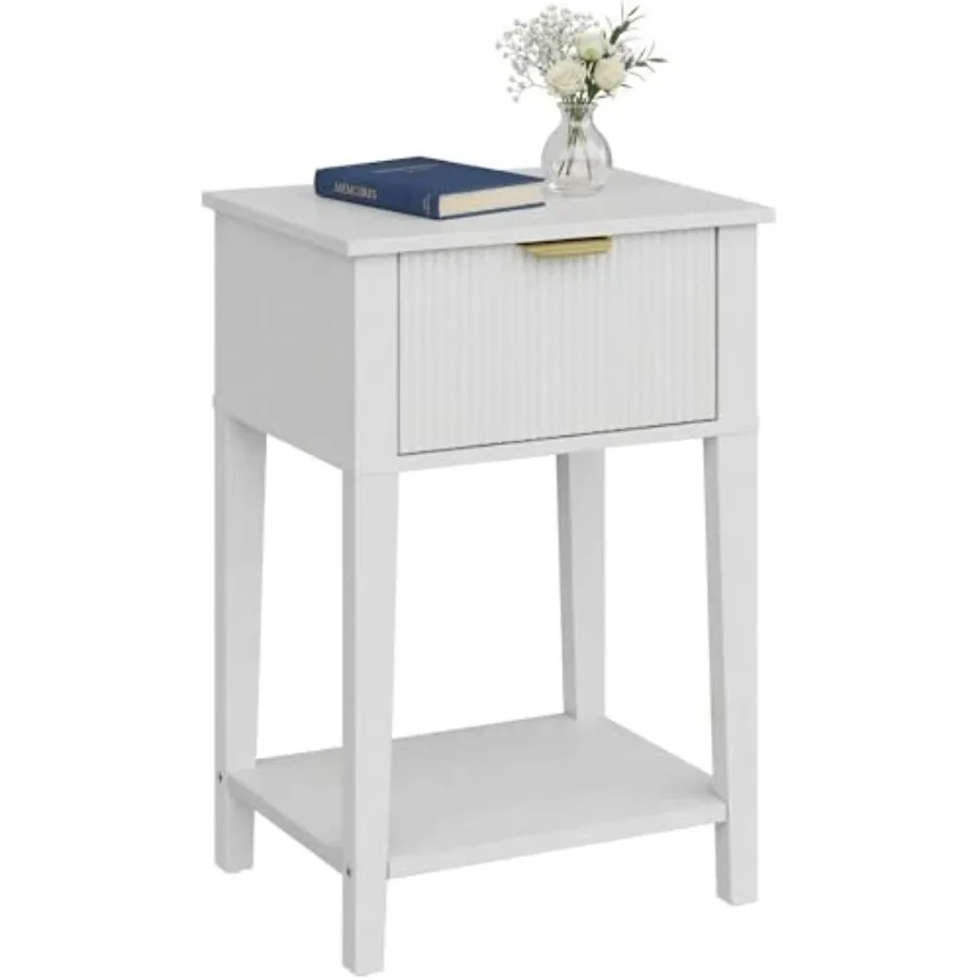 

Fluted Wood Nightstand with Drawer, Small 12" Shallow Depth Bedside Table, Modern Farmhouse Compact End Table, 15" W x 12" D x