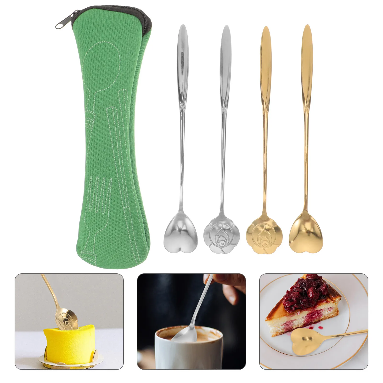 

1Set Stainless Steel Coffee Spoons Long Handle Decorative Stirring Spoons for Coffee Tea Milk Tea Dessert Ice Cream