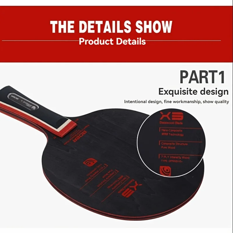 Boer X3 Table Tennis Racket Blade, Long and Short Handle Seven-Layer Table Tennis Blade image 5