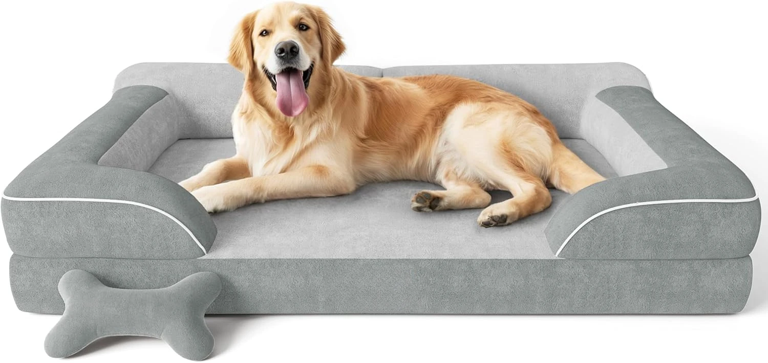 Oversized dog bed, orthopedic dog bed with cooling gel memory foam, waterproof XL pet bed, 42 inch, light gray