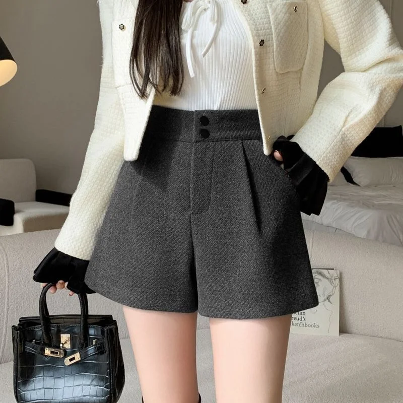 شتاء خريف جديد بلون أنيق مزيج الصوف النساء ألف خط السراويل عالية الخصر فضفاض موضة سليم صالح لباس خارجي بنطال ذو قصة أرجل واسعة #1