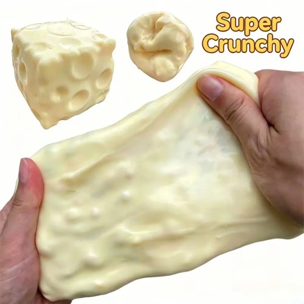 Cheese Cube Stress Ball Crunchy Squeeze Ball Squishy Toy Round Blocks Filled Fidget Toy ASMR Sensory Anti-Stress Festival Gift